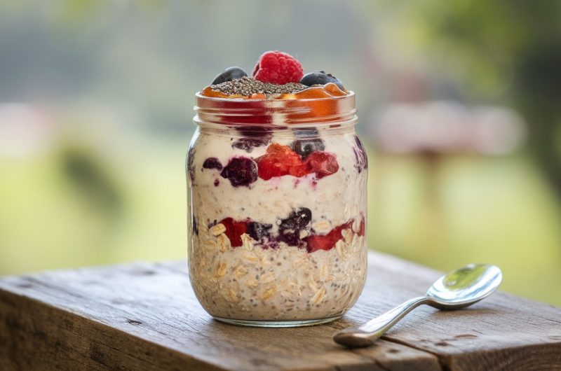 Healthy Overnight Oats with Protein Powder and Berries