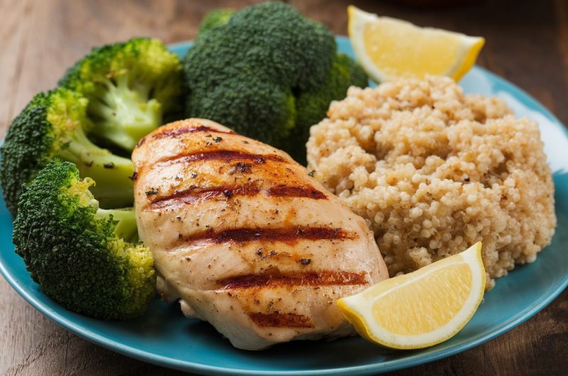 Healthy Grilled Chicken with Steamed Broccoli and Quinoa