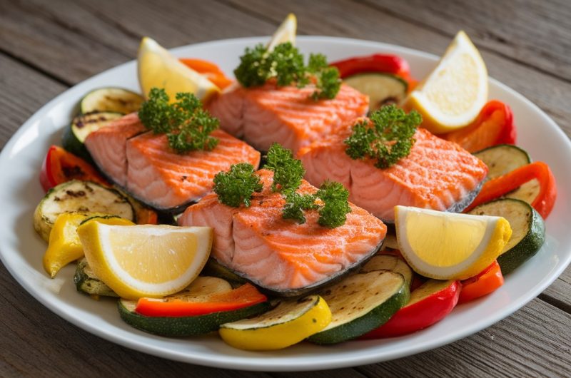 Mini Baked Salmon with Roasted Veggies Recipe