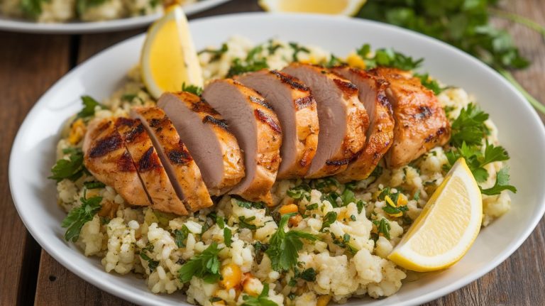 Delicious Grilled Chicken with Cauliflower Rice Pilaf