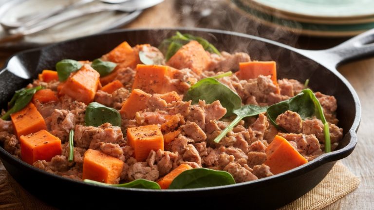 Delicious One Pan Turkey and Sweet Potato Skillet