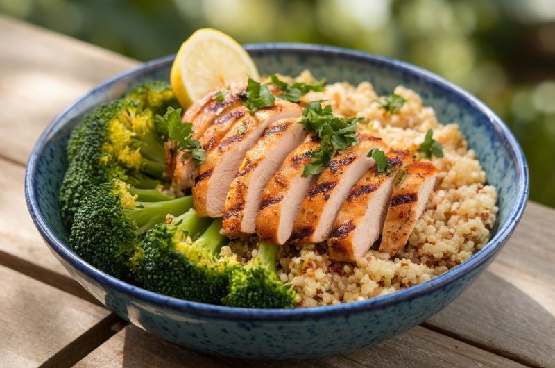 Healthy Grilled Chicken and Quinoa Bowl with Lemon Tahini Dressing