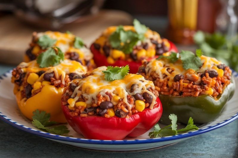 Healthy Stuffed Bell Peppers with Brown Rice and Black Beans