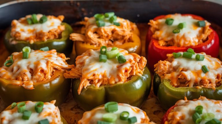 Deliciously Healthy Keto Buffalo Chicken Stuffed Bell Peppers