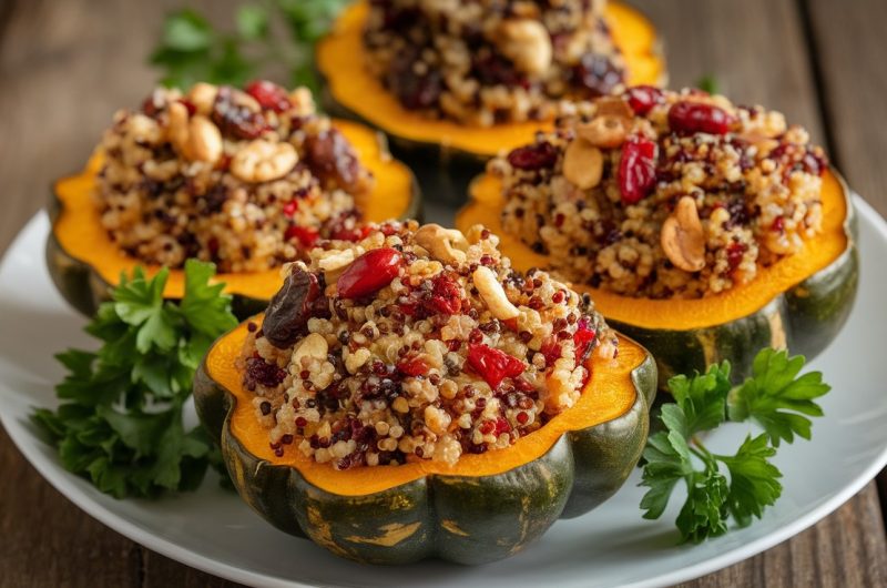 Savory Stuffed Acorn Squash with Quinoa and Cranberries