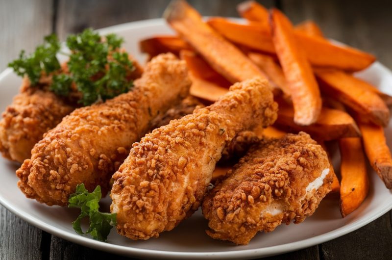 Crispy Baked Chicken Tenders with Sweet Potato Fries