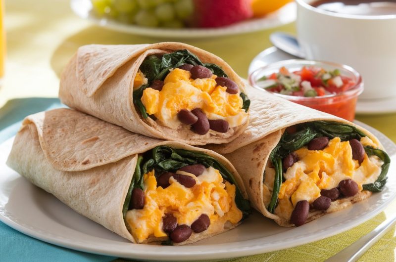 Hearty Breakfast Burritos with Spinach and Black Beans