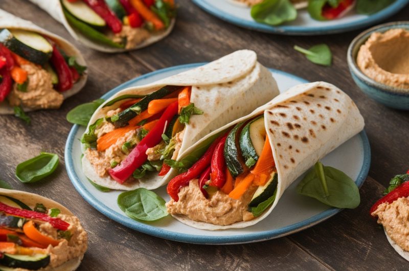 Flavorful Roasted Veggie and Hummus Wraps