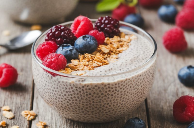 Creamy Chia Seed Pudding with Fruits and Granola