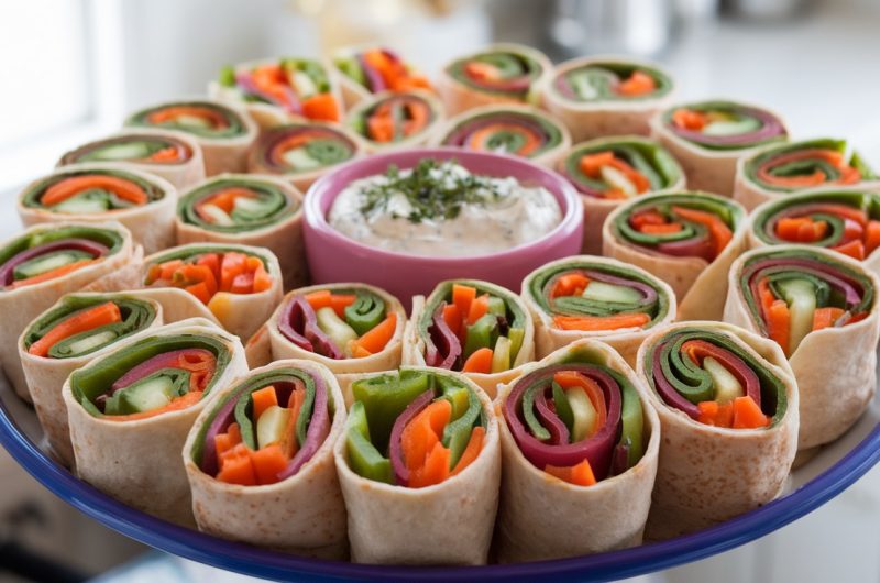 Colorful Rainbow Veggie Wraps with Creamy Dip